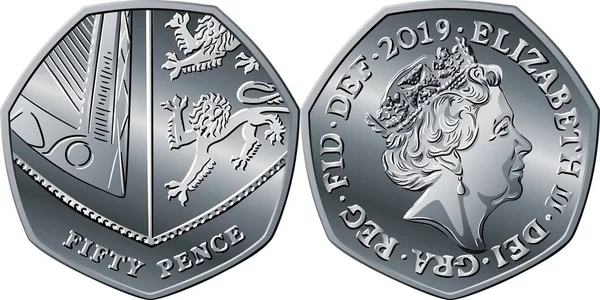 Vector dinheiro britânico moeda de prata 50 pence — Vetor de Stock