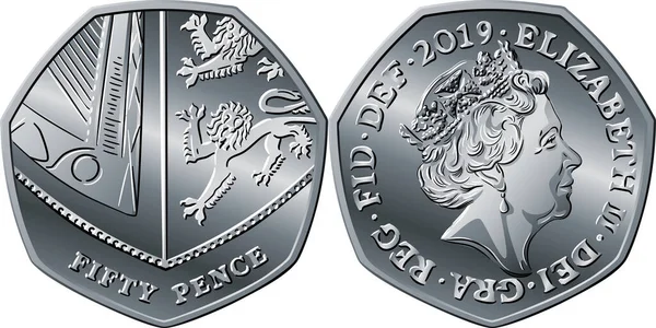 Vector Britisches Geld Silbermünze 50 Pence — Stockvektor