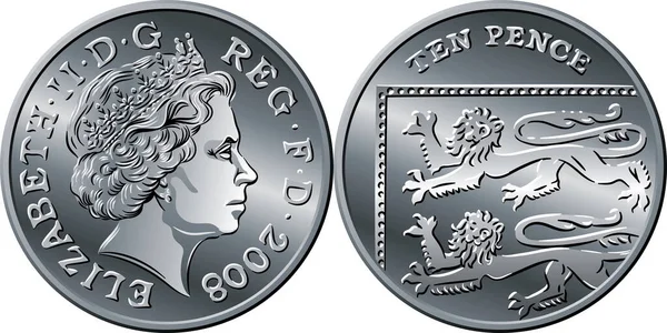 Vector moeda de ouro britânico dinheiro 10 pence — Vetor de Stock