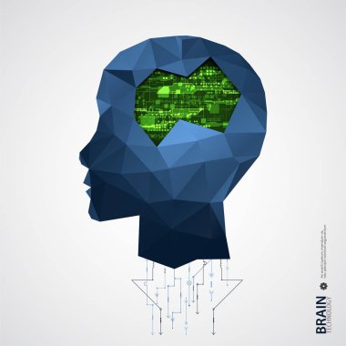 Üçgen kılavuz ile yaratıcı beyin arka plan. Yapay zeka kavramı. Vektör bilim çizim