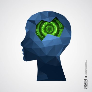 Üçgen kılavuz ile yaratıcı beyin arka plan. Yapay zeka kavramı. Vektör bilim çizim