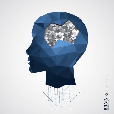 Üçgen kılavuz ile yaratıcı beyin arka plan. Yapay zeka kavramı. Vektör bilim çizim