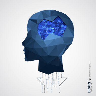 Üçgen kılavuz ile yaratıcı beyin arka plan. Yapay zeka kavramı. Vektör bilim çizim