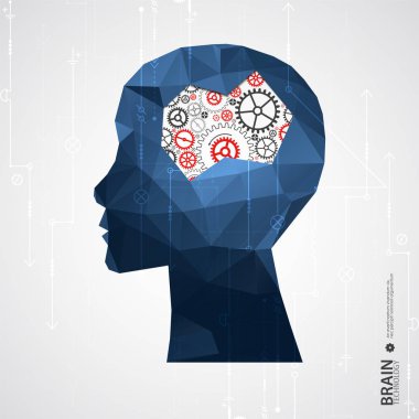 Üçgen ızgaralı yaratıcı beyin konsepti. Yapay zeka konsepti. Vektör bilimi illüstrasyonu