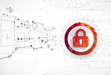 Koruma kavramı. Güvenlik mekanizması, sistem gizlilik. Dijital teknoloji arka plan. Vektör