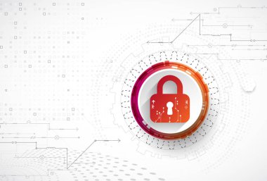 Koruma kavramı. Güvenlik mekanizması, sistem gizlilik. Dijital teknoloji arka plan. Vektör