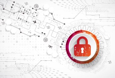 Koruma kavramı. Güvenlik mekanizması, sistem gizlilik. Dijital teknoloji arka plan. Vektör