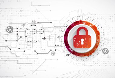 Koruma kavramı. Güvenlik mekanizması, sistem gizlilik. Dijital teknoloji arka plan. Vektör