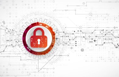 Koruma kavramı. Güvenlik mekanizması, sistem gizlilik. Dijital teknoloji arka plan. Vektör