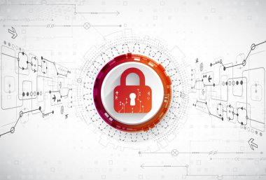 Koruma kavramı. Güvenlik mekanizması, sistem gizlilik. Dijital teknoloji arka plan. Vektör