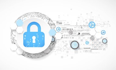 Koruma kavramı. Güvenlik mekanizması, sistem gizlilik. Dijital teknoloji arka plan. Vektör