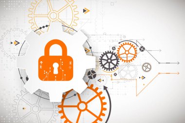 Koruma kavramı. Güvenlik mekanizması, sistem gizlilik. Dijital teknoloji arka plan. Vektör