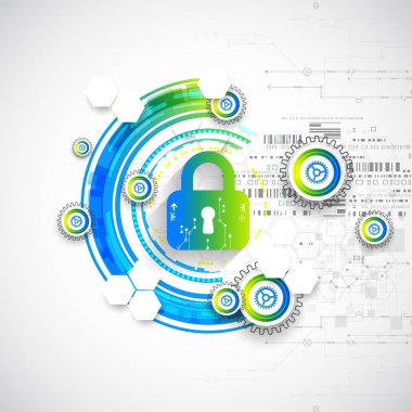 Koruma kavramı. Güvenlik mekanizması, sistem gizlilik. Dijital teknoloji arka plan. Vektör