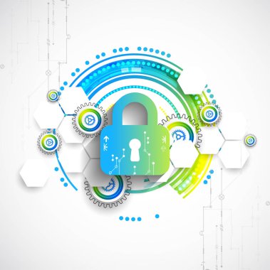 Koruma kavramı. Güvenlik mekanizması, sistem gizlilik. Dijital teknoloji arka plan. Vektör