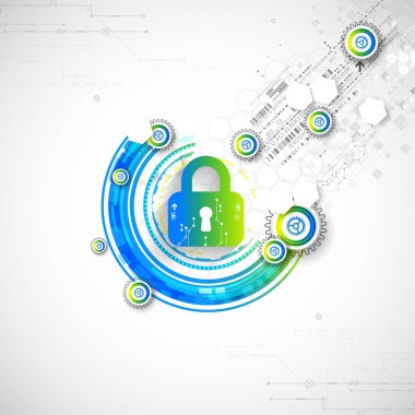 Koruma kavramı. Güvenlik mekanizması, sistem gizlilik. Dijital teknoloji arka plan. Vektör