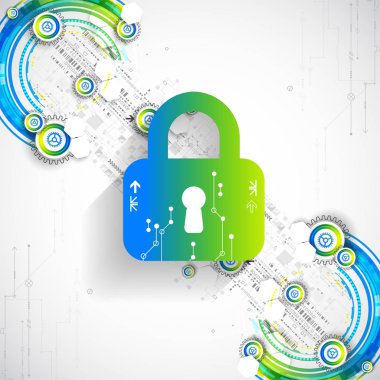 Koruma kavramı. Güvenlik mekanizması, sistem gizlilik. Dijital teknoloji arka plan. Vektör