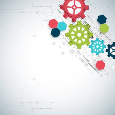 Vektör çizim. Dişli yüksek teknoloji dijital teknoloji ve arka plan mühendislik.
