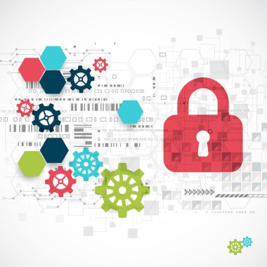 Koruma kavramı. Güvenlik mekanizması, sistem gizlilik. Dijital teknoloji arka plan. Vektör