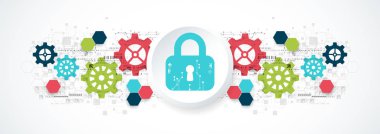 Koruma kavramı. Güvenlik mekanizması, sistem gizlilik. Dijital teknoloji arka plan. Vektör
