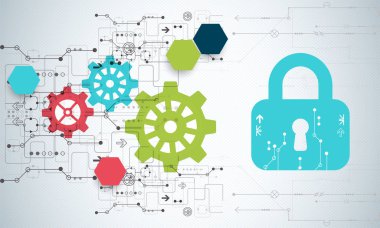 Koruma kavramı. Güvenlik mekanizması, sistem gizlilik. Dijital teknoloji arka plan. Vektör