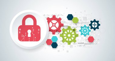 Koruma kavramı. Güvenlik mekanizması, sistem gizlilik. Dijital teknoloji arka plan. Vektör