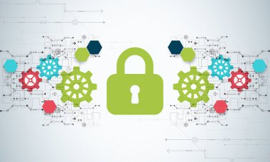 Koruma kavramı. Güvenlik mekanizması, sistem gizlilik. Dijital teknoloji arka plan. Vektör