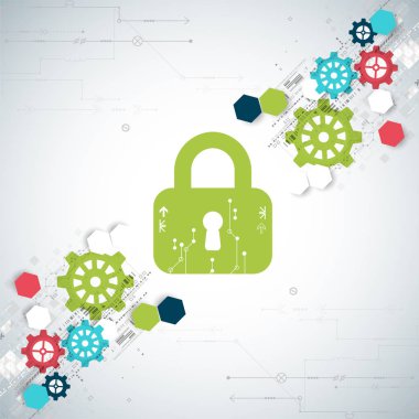 Koruma kavramı. Güvenlik mekanizması, sistem gizlilik. Dijital teknoloji arka plan. Vektör