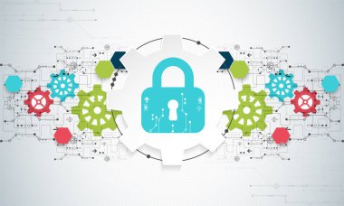 Koruma kavramı. Güvenlik mekanizması, sistem gizlilik. Dijital teknoloji arka plan. Vektör