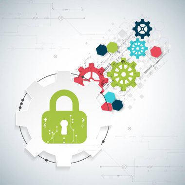 Koruma kavramı. Güvenlik mekanizması, sistem gizlilik. Dijital teknoloji arka plan. Vektör