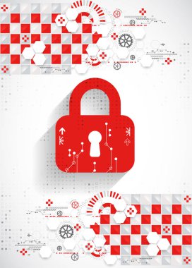 Kırmızı koruma arka plan. Teknoloji güvenlik, encode ve şifresini çözmek, techno düzeni, vektör çizim