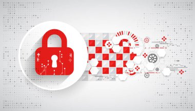 Kırmızı koruma arka plan. Teknoloji güvenlik, encode ve şifresini çözmek, techno düzeni, vektör çizim