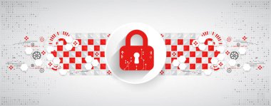 Kırmızı koruma arka plan. Teknoloji güvenlik, encode ve şifresini çözmek, techno düzeni, vektör çizim