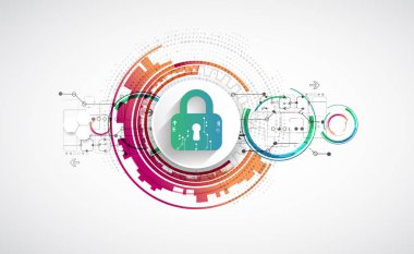 Koruma arka plan. Teknoloji güvenlik, encode ve şifresini çözmek, techno düzeni, vektör çizim