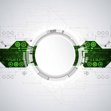 Arka plan yeşil teknolojik elemanları ile. Teknoloji zemin. Vektör çizim