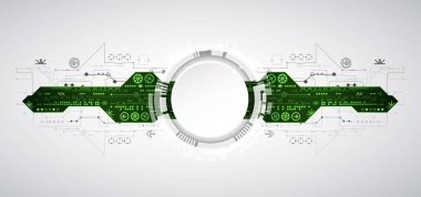 Arka plan yeşil teknolojik elemanları ile. Teknoloji zemin. Vektör çizim