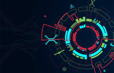 Soyut daire teknoloji kavramı. Devre kartı, yüksek bilgisayar renk arka plan. Vektör çizim