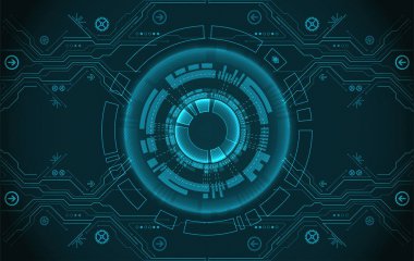 Soyut daire teknoloji kavramı. Devre kartı, yüksek bilgisayar renk arka plan. Vektör çizim