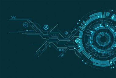 Soyut daire teknoloji kavramı. Devre kartı, yüksek bilgisayar renk arka plan. Vektör çizim