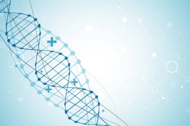 Bilim şablonu, duvar kağıdı ya da DNA moleküllü pankart. Vektör illüstrasyonu.