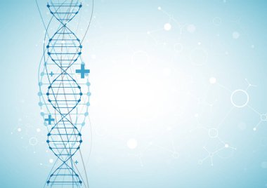 Bilim şablonu, duvar kağıdı ya da DNA moleküllü pankart. Vektör illüstrasyonu.