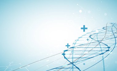 Bilim şablonu, duvar kağıdı ya da DNA moleküllü pankart. Vektör illüstrasyonu.