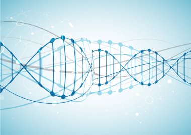 Bilim şablonu, duvar kağıdı ya da DNA moleküllü pankart. Vektör illüstrasyonu.