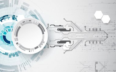 Soyut daire teknoloji kavramı. Devre kartı, yüksek bilgisayar renk arka plan. Vektör çizim