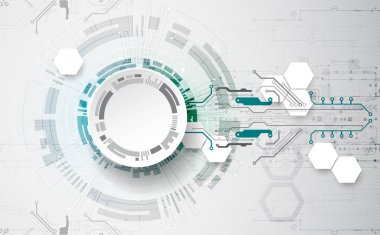 Soyut daire teknoloji kavramı. Devre kartı, yüksek bilgisayar renk arka plan. Vektör çizim