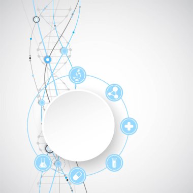 Bilim şablonu, duvar kağıdı ya da DNA moleküllü pankart. Vektör illüstrasyonu.