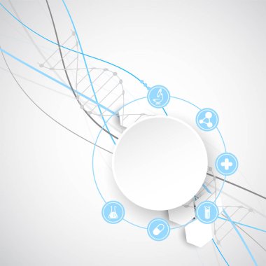 Bilim şablonu, duvar kağıdı ya da DNA moleküllü pankart. Vektör illüstrasyonu.