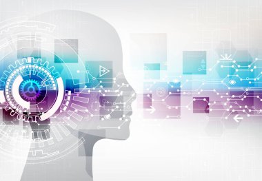 Yaratıcı beyin kavramı arka plan. Yapay zeka kavramı. Vektör Bilim çizim.