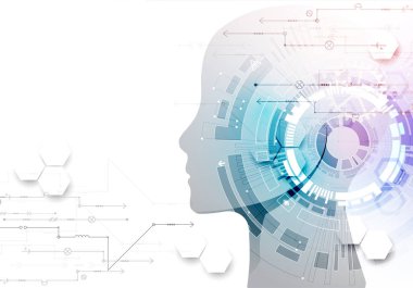 Yaratıcı beyin kavramı arka plan. Yapay zeka kavramı. Vektör Bilim çizim.