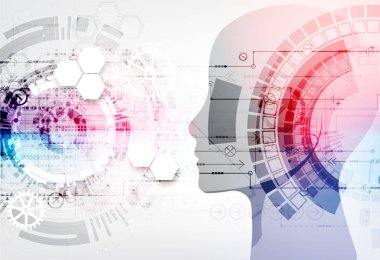 Yaratıcı beyin kavramı arka plan. Yapay zeka kavramı. Vektör Bilim çizim.