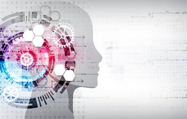 Yaratıcı beyin kavramı arka plan. Yapay zeka kavramı. Vektör Bilim çizim.